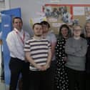From left to right: Simon Starling Yorkshire Care Group, Students Kieran Lewis, Matthew Dunderdale, Georgie Youngson, David Hancock, Springhead School Careers Coordinator Anne Jack, Student Louise Hamilton, Deputy Headteacher Paul Wilson