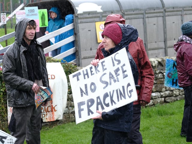 Anti fracking protesters at Burniston and Cloughton Village Hall