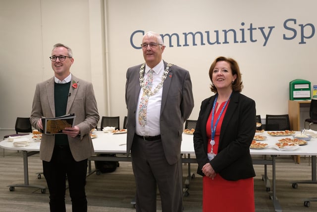 Lord Parkinson with North Yorkshire Council’s chairman, Cllr David Ireton and the ibraries interim general manager, Hazel Smith.