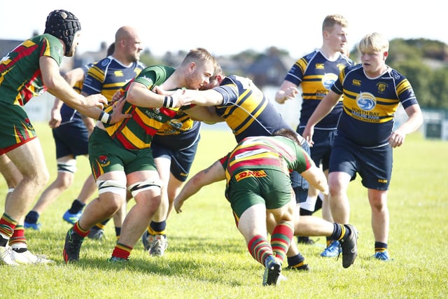 The hosts Brid look to stop Selby RUFC.