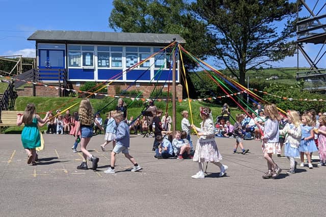 Maypole dancing at Fylingdales School's 60th anniversary.