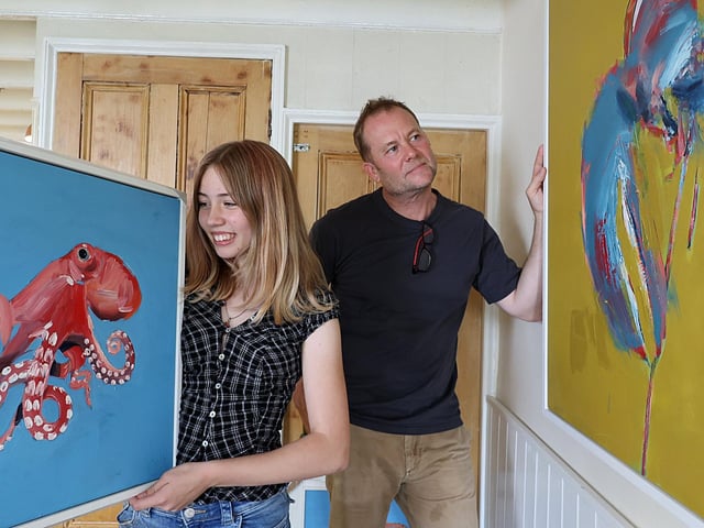 Violet with Artist Rob Shaw. photo: Richard Ponter
