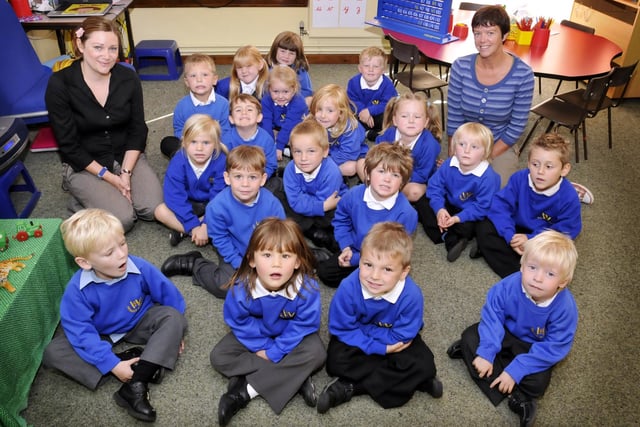 New Starters at Hertford Vale School with teacher Miss Johnson(back left) and ATA Mrs Graves(back right)