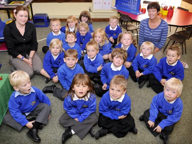 New Starters at Hertford Vale School with teacher Miss Johnson(back left) and ATA Mrs Graves(back right)