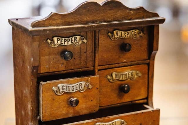 Spice drawers for storing spices, at Ryedale Folk Museum