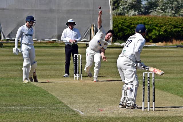Connor Stephenson, bowling for Flixton, was on top form with bat and ball in their Evening League win at rivals Scalby. Photo by Simon Dobson