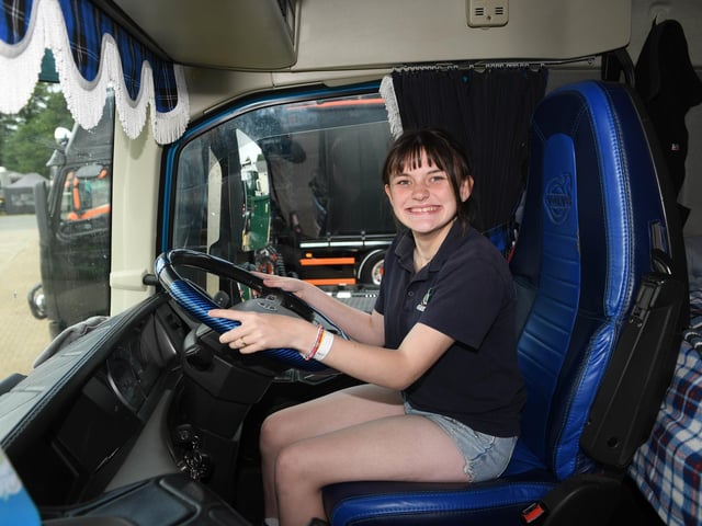 Zoe Malcolm, aged 13, in her dad's truck at the show.