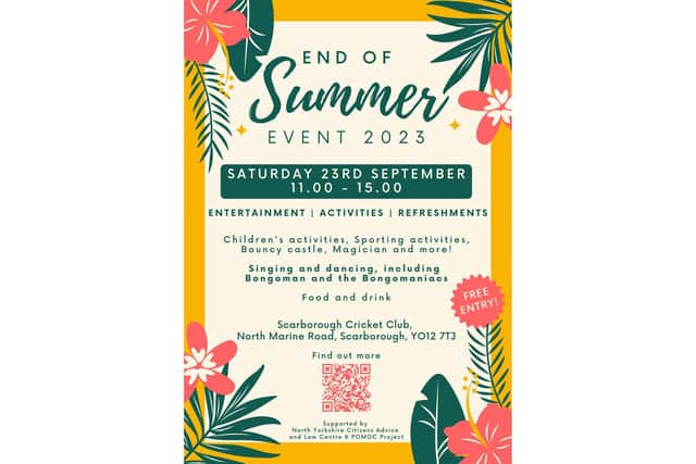 The ‘End of Summer’ community celebration event will take place at Scarborough Cricket Club on Saturday, September 23.