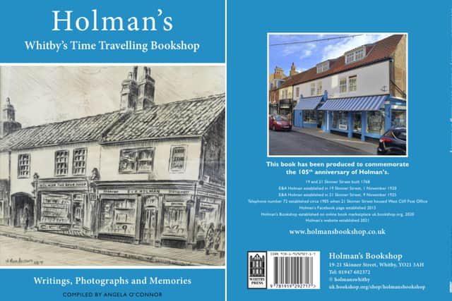 The front and back covers of Angela O'Connor's book Holman's - Whitby's Time Travelling Bookshop.