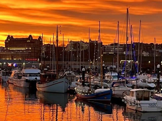 A golden sunset from Scarborough Harbour.