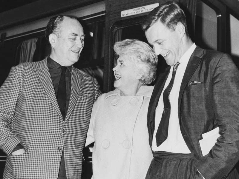 Labour politicians Tom Driberg (1905 - 1976), Jennie Lee (1904 - 1988) and Anthony Wedgwood Benn (1925 - 2014) leave London on their way to the Labour Party Conference in Scarborough, October 1963.