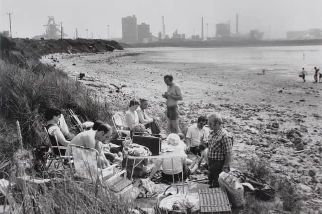 Steelworks Holiday Group by photographer Ian MacDonald on display in the 'Aftermath' exhibition at The Old Parcels Office