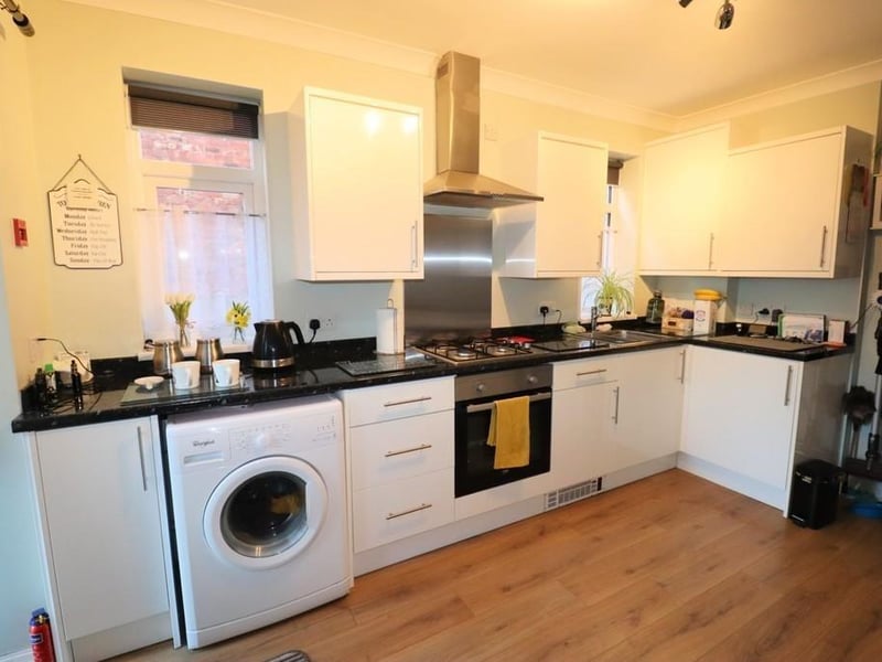 The kitchen and diner has modern units plus a larder, an electric oven, gas hob, and wall-mounted gas central heating boiler.