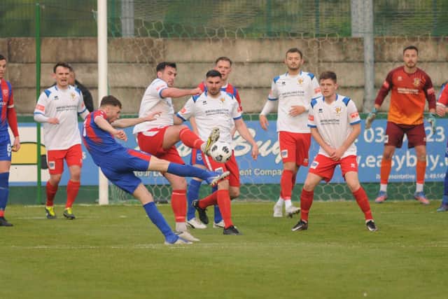 Hedon Rangers fire a shot at the Brid goal.
