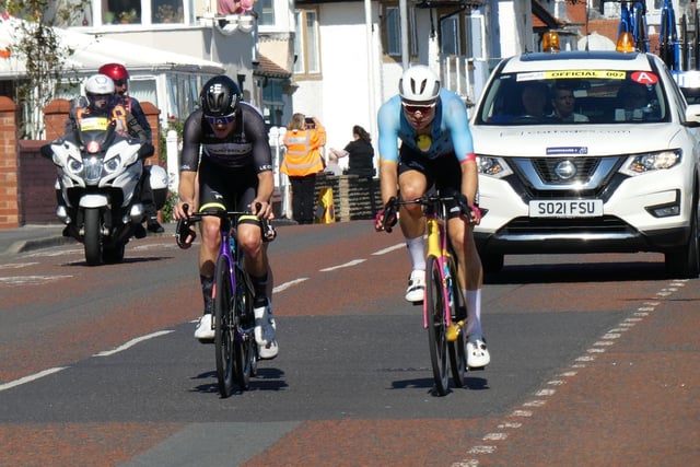 A reader submitted photo showing the determination of the cyclists as they passed through the town.