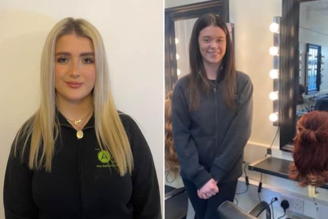 The Academy students Esmee Pearson (left) and Jessica Greenley Brown are competing at a regional hairdressing skills final.