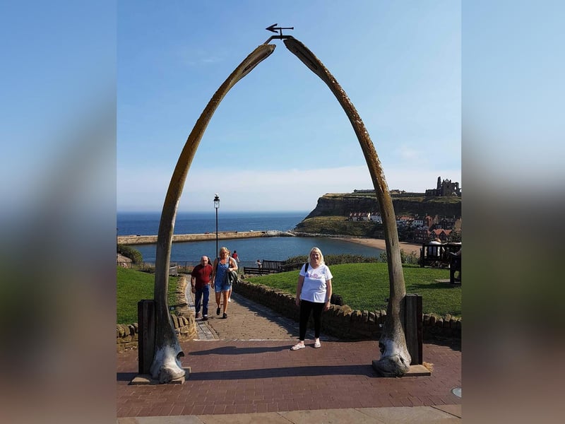 Posing for a picture at the whalebones on Whitby's West Cliff.
picture: Christine Arnold.
