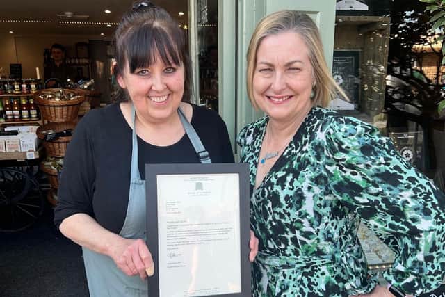 Alison Hume MP as delighted to see her letter on display at the award-winning deli.
