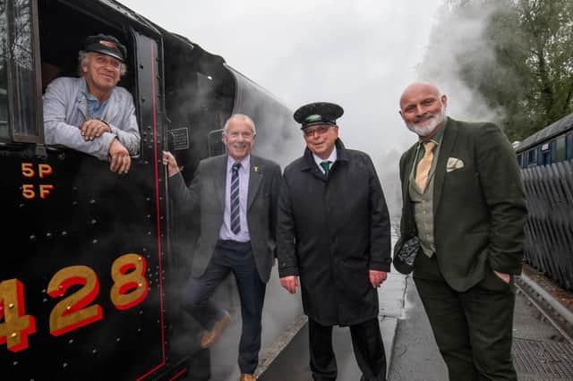 From left, train driver Adrian Landi, North Yorkshire Council’s executive member for the visitor economy, Cllr Derek Bastiman, station staff Allan Langham, and VisitEngland’s director, Andrew Stokes, pictured at the North Yorkshire Moors Railway’s station in Pickering.