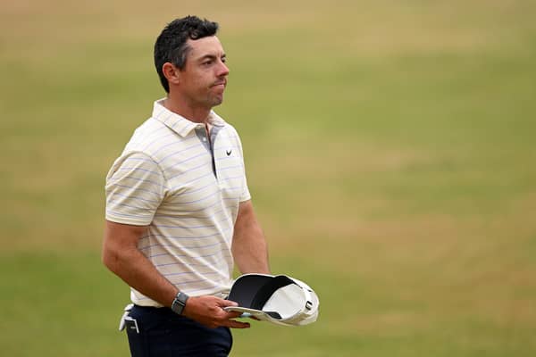 Rory McIlroy of Northern Ireland reacts on the 18th hole during the final round of The 150th Open at St Andrews Old Course on July 17