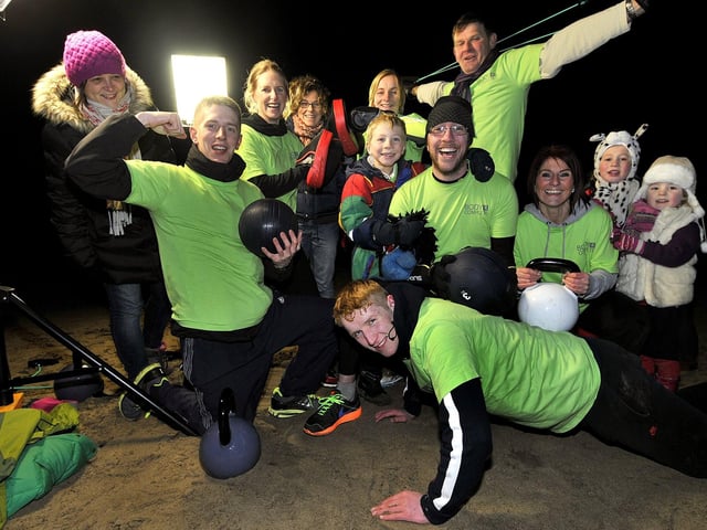 North Bay Bootcamp challenge with organisers Chris Stringer and Katy Rawnsley with fellow fitness fans and kids joining in.
Picture Richard Ponter.