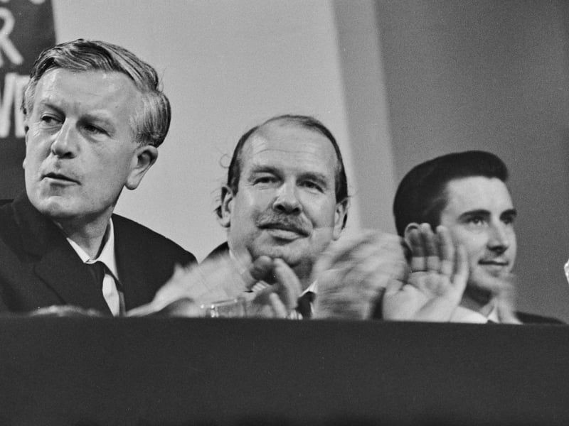 British Liberal politicians (left to right) Jo Grimond (1913 - 1993), George Mackie (1919 - 2015) and David Steel at the Liberal Party annual conference in Scarborough, September 1965.