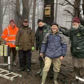 Volunteers put up nest boxes made by Baythorpe Shed in Crow Wood. image: FMESS