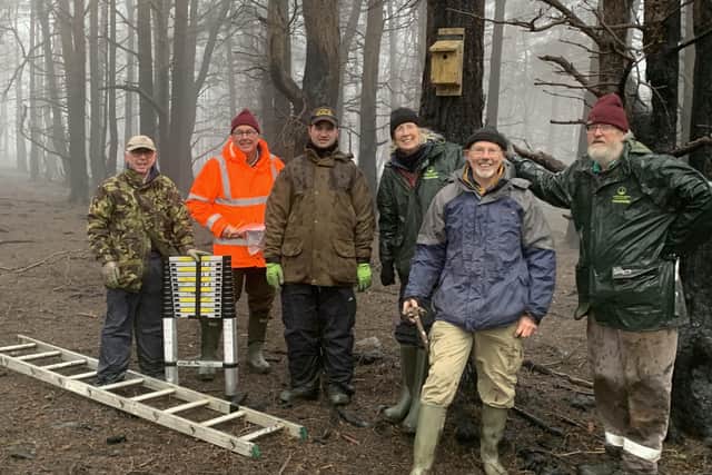 Volunteers put up nest boxes made by Baythorpe Shed in Crow Wood. image: FMESS