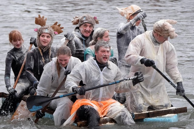The Crazy Raft Race, organised by the Sub Aqua Club will start  12.30pm, Boxing Day, in Scarborough Harbour. Teams compete with rafts they have built while eggs and flour are thrown at them.