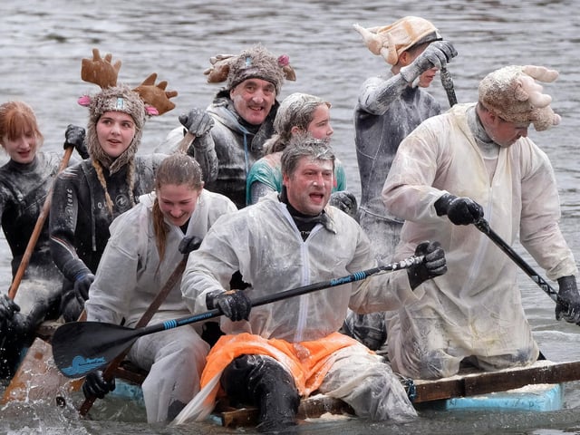 The Crazy Raft Race, organised by the Sub Aqua Club will start 12.30pm, Boxing Day, in Scarborough Harbour. Teams compete with rafts they have built while eggs and flour are thrown at them.