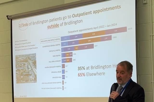 The meeting took place at Bridlington's North Library, where Mr Kingdom revealed two thirds of Bridlington patients have to go to outpatient appointments outside of the town. Photo: Bridlington Health Forum.
