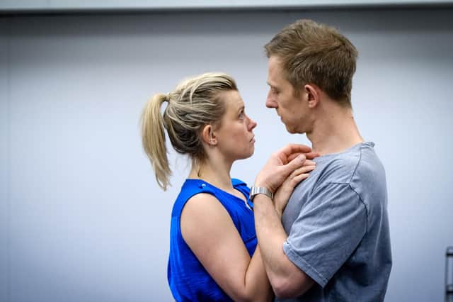 Anne-Marie Piazza and Pete Ashmore in rehearsals for Brief Encounter at the Stephen Joseph Theatre