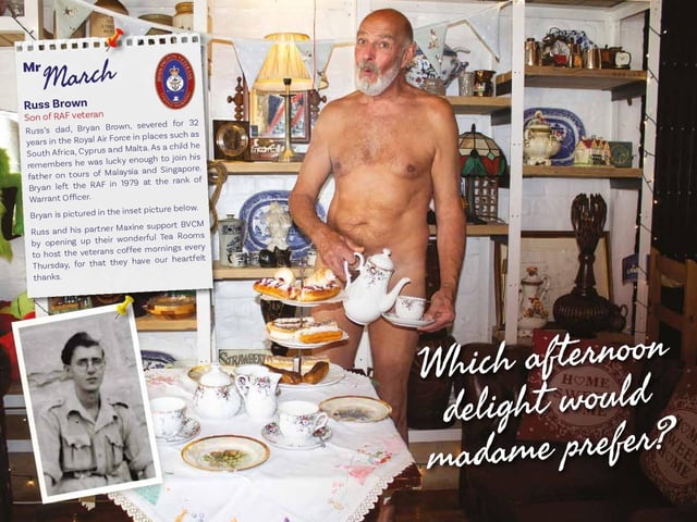 Russ Brown is Mr March, with a cheeky afternoon tea theme to this photo.
