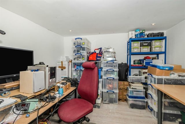 This versatile office outbuilding could also serve as a home gym.
