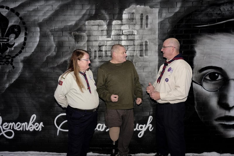 Campaign organiser Wayne Murray with Scout members and fundraisers Lynn Pottage and Richard Johnson.