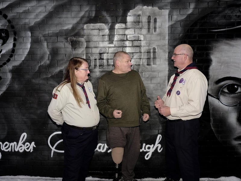 Campaign organiser Wayne Murray with Scout members and fundraisers Lynn Pottage and Richard Johnson.