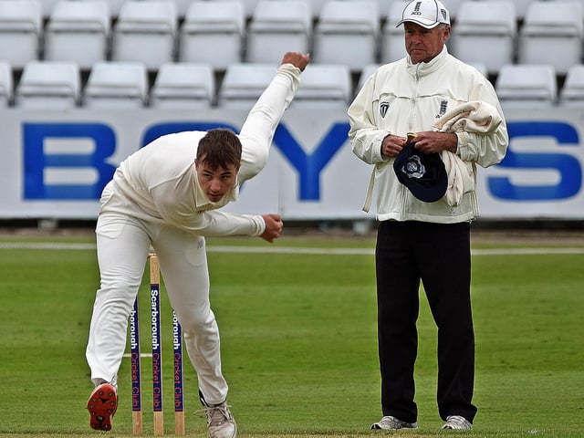 Jack Redshaw in bowling action.