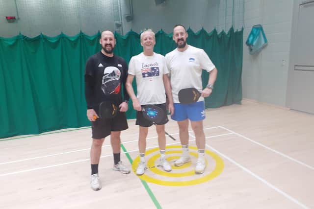 Luke Reynolds, Steve Mitchell and Joe Reynolds who are organising the pickleball event.