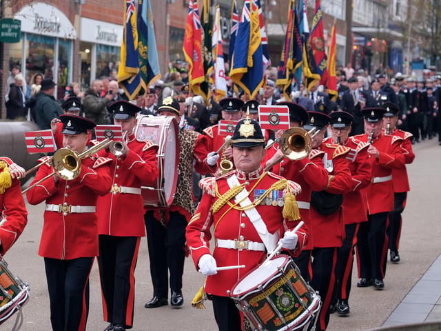 The Yorkshire Volunteers Band march through the town centre
