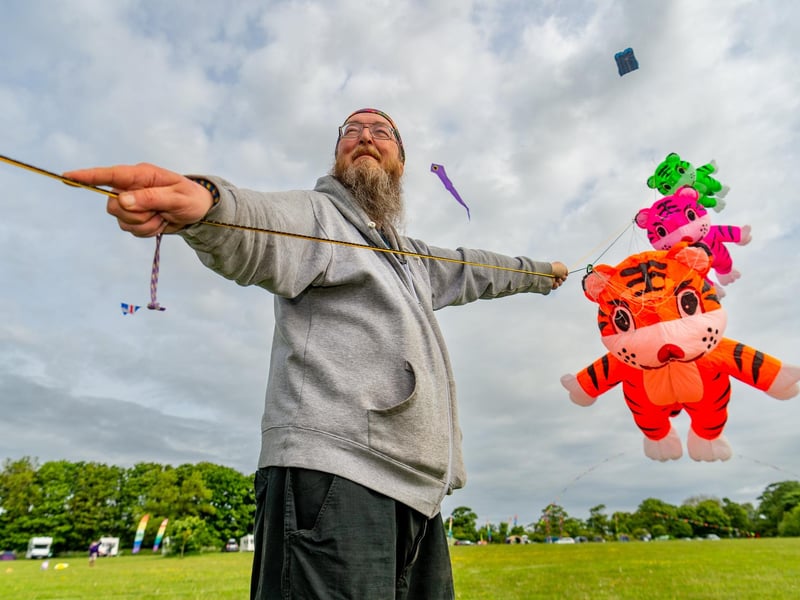 Daryl Smith, of Blackburn, a member of Northern Kite Group, preparing his kites for the day.