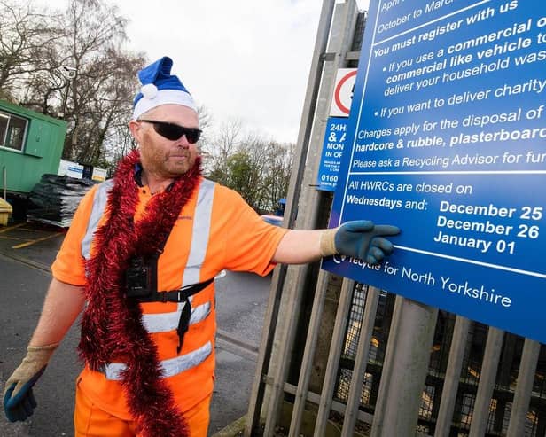 HWRCs will be open from 8.30am to 4pm throughout the festive period except Wednesdays, Christmas Day, Boxing Day and New Year's Day.