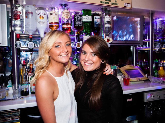 Megan and Hannah serving the punter's in Snowy's in 2015.