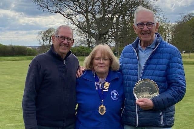 Bill Burnside is presented with the President's Salva at Bridlington Bay Bowling Club.