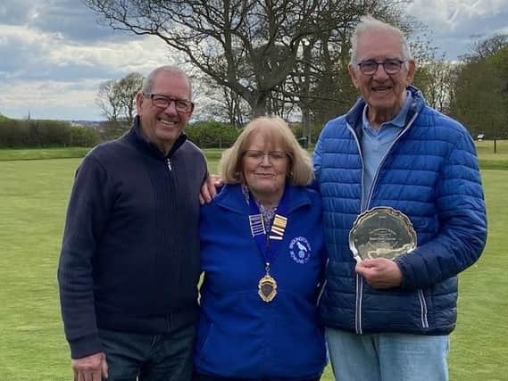 Bill Burnside is presented with the President's Salva at Bridlington Bay Bowling Club.