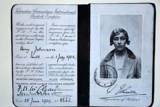 A copy of Amy Johnson’s pilot’s licence.
