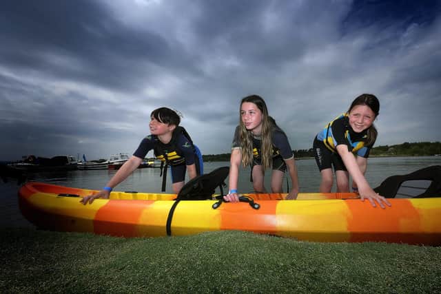 Zack, Olivia and Neave Whalen enjoy the day at North Yorkshire Water Park