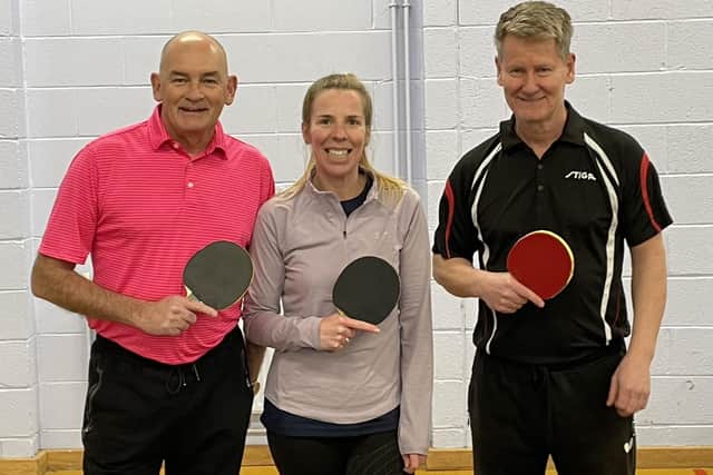 Scarborough Table Tennis League Division One champions Premier Club Eagles, are, from left, Pete Kirk, Naomi Edwards and Ashley Hodgson. Photo by Karl Cousins