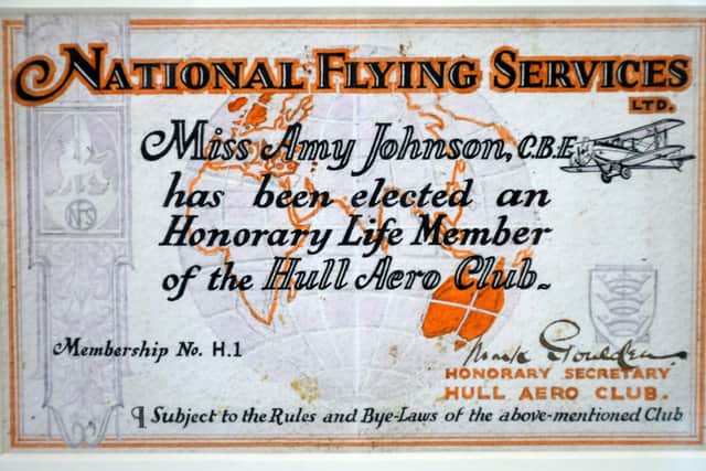 Amy’s original Hull Aero Club membership certificate.