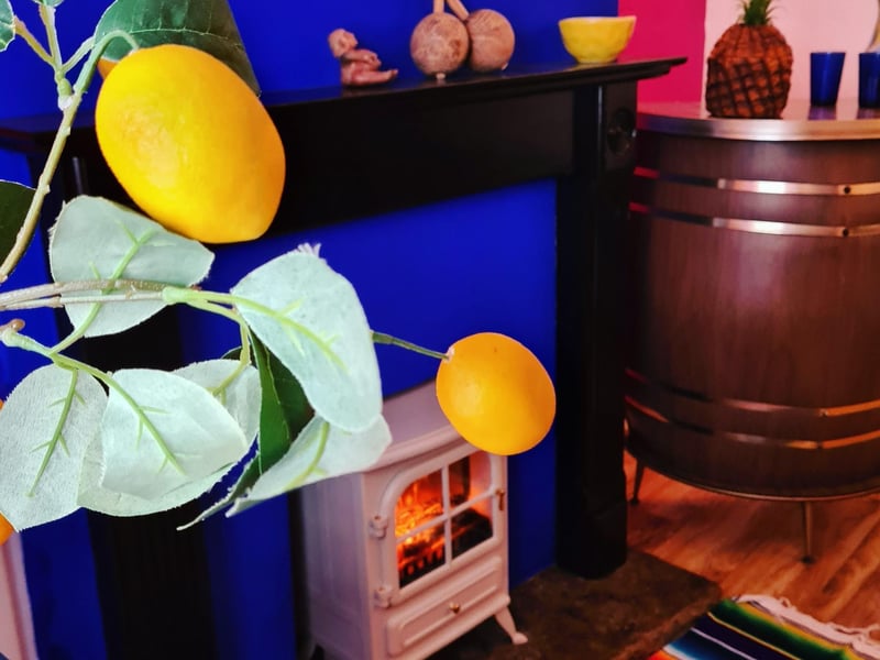Part of the cottage features hand-made bowls from the Guelaguetza festival.