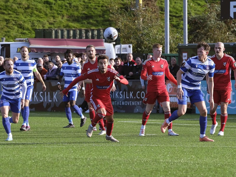 Boro man of the match Fin Barnes looks to get to the ball first against City.